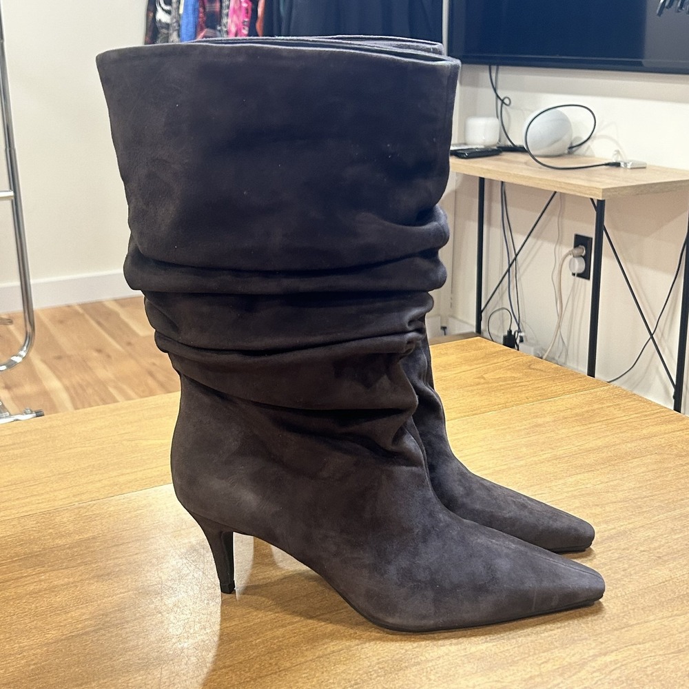 INC International Concepts Boots Womens Leather 10 Brown Demiya Slouch Stiletto